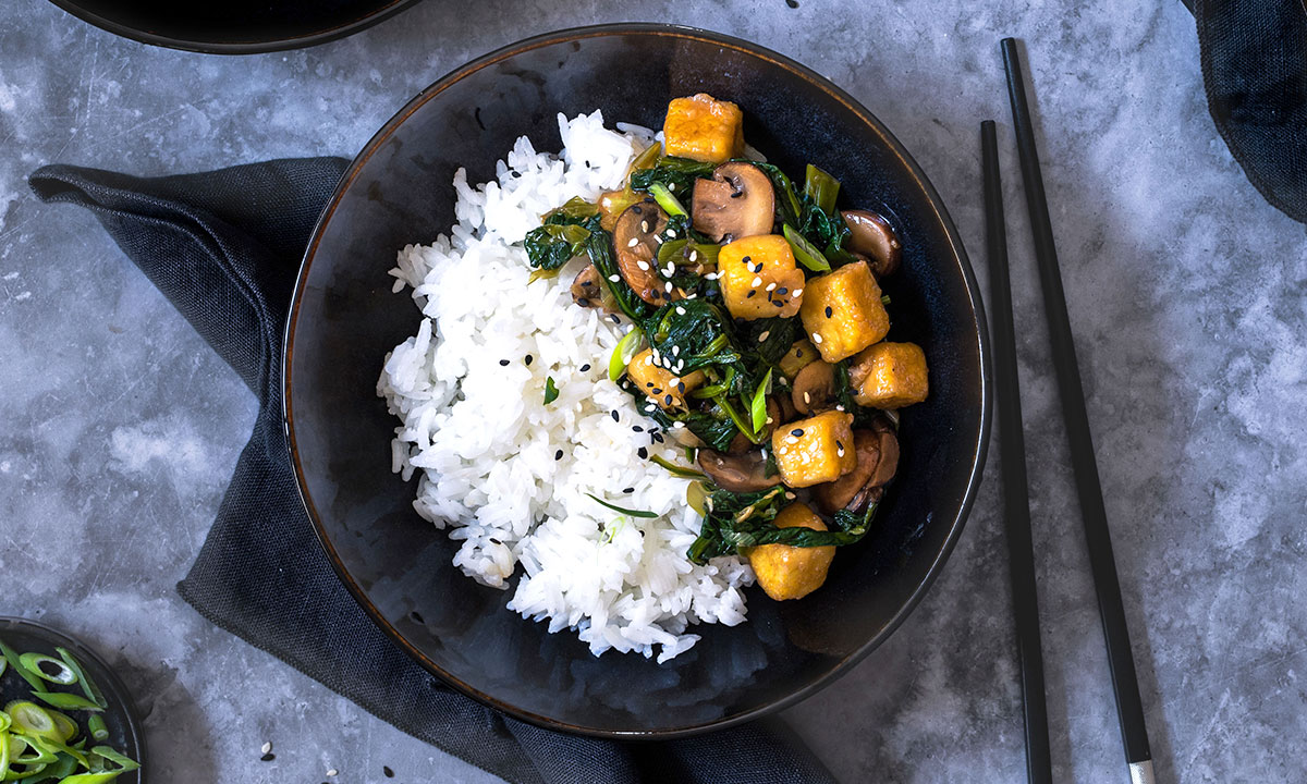 Stir-fry s tofu a špenátem