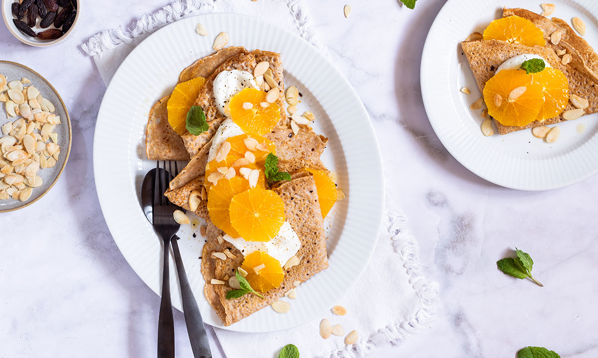 Špaldovo-žitné palačinky s pomeranči a tonka fazolemi
