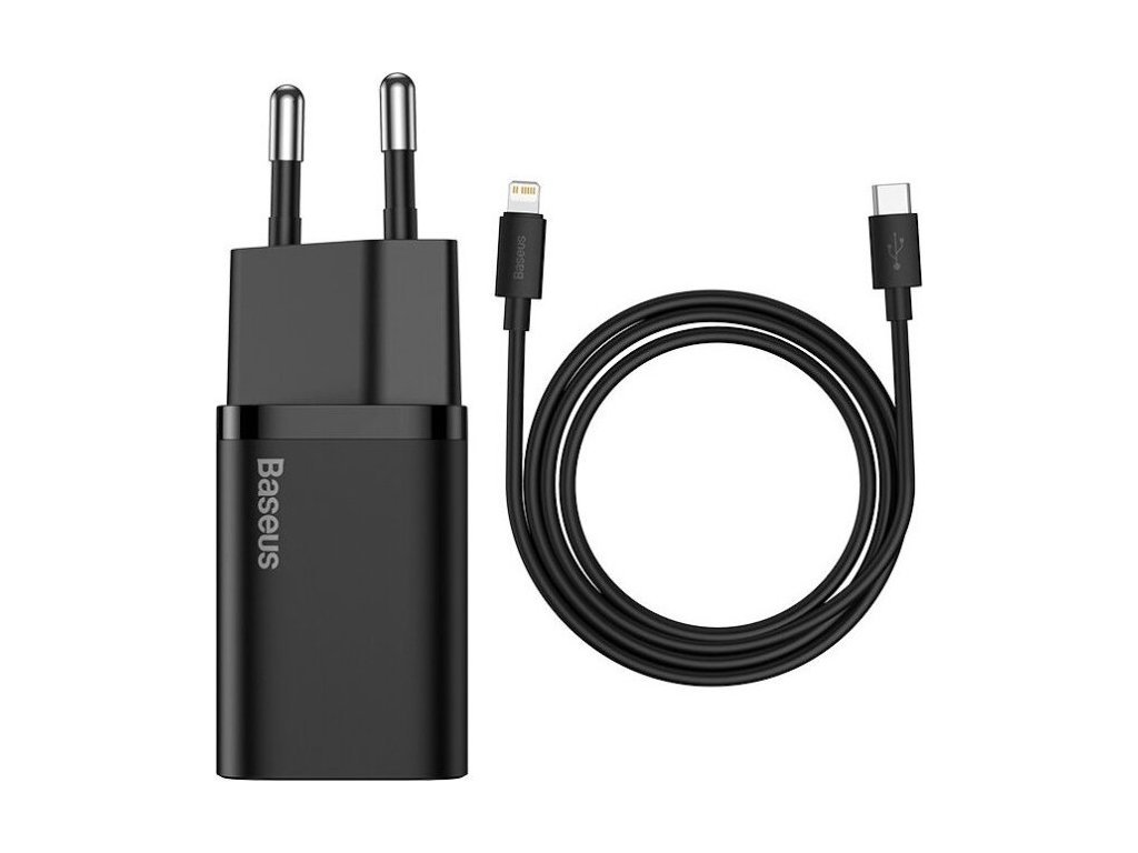 Baseus Travel Charger set Super Si 1C QC (With Simple Wisdom Cable Type-C to Lightning 1m) 20W EU Black (TZCCSUP-B01)