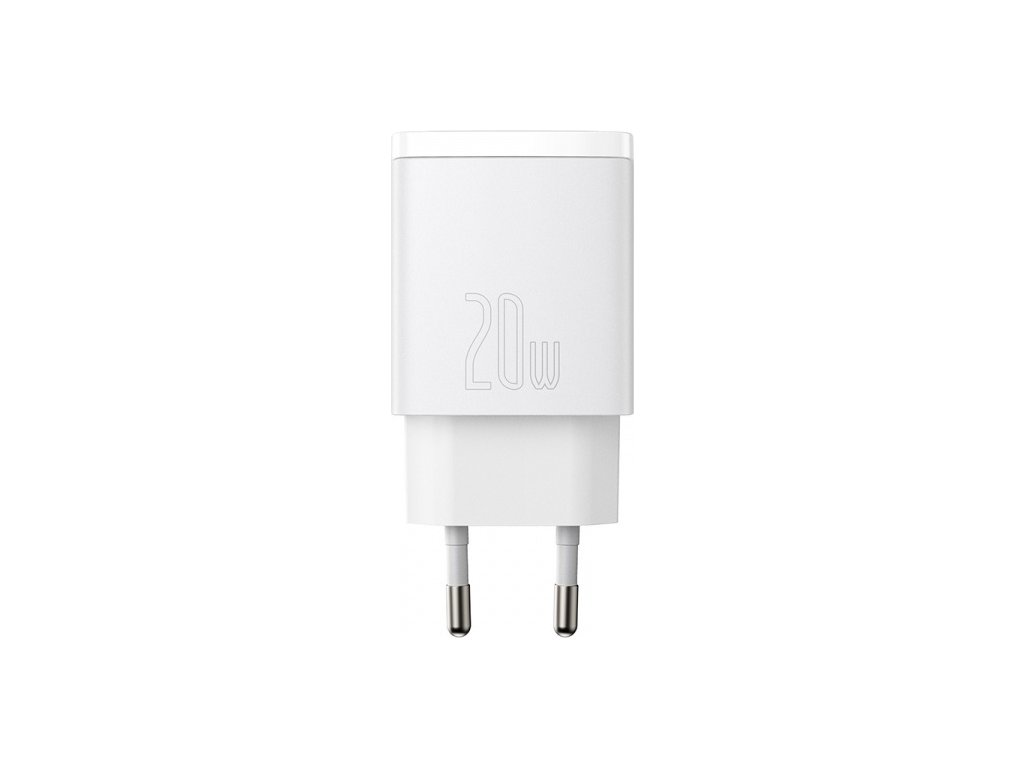 Baseus kompaktní rychlonabíjecí adaptér USB-A + Type-C 20W EU, bílá