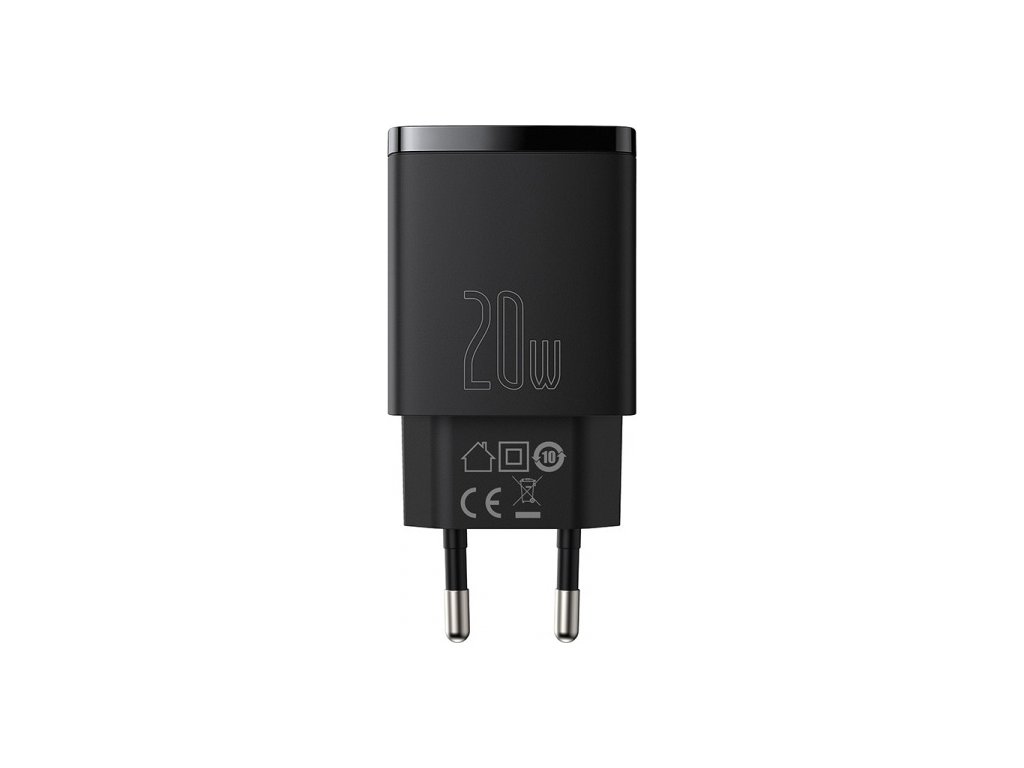 Baseus kompaktní rychlonabíjecí adaptér USB-A + Type-C 20W EU, černá