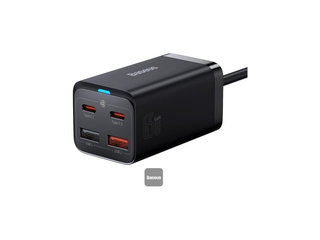 Baseus Travel Charger GaN3 Pro Quick wall charger C+C+U+U PD, QC4.0+, AFC, PPS (with Type C - Type C cable 1m) 65W EU Black (CCGP040101)