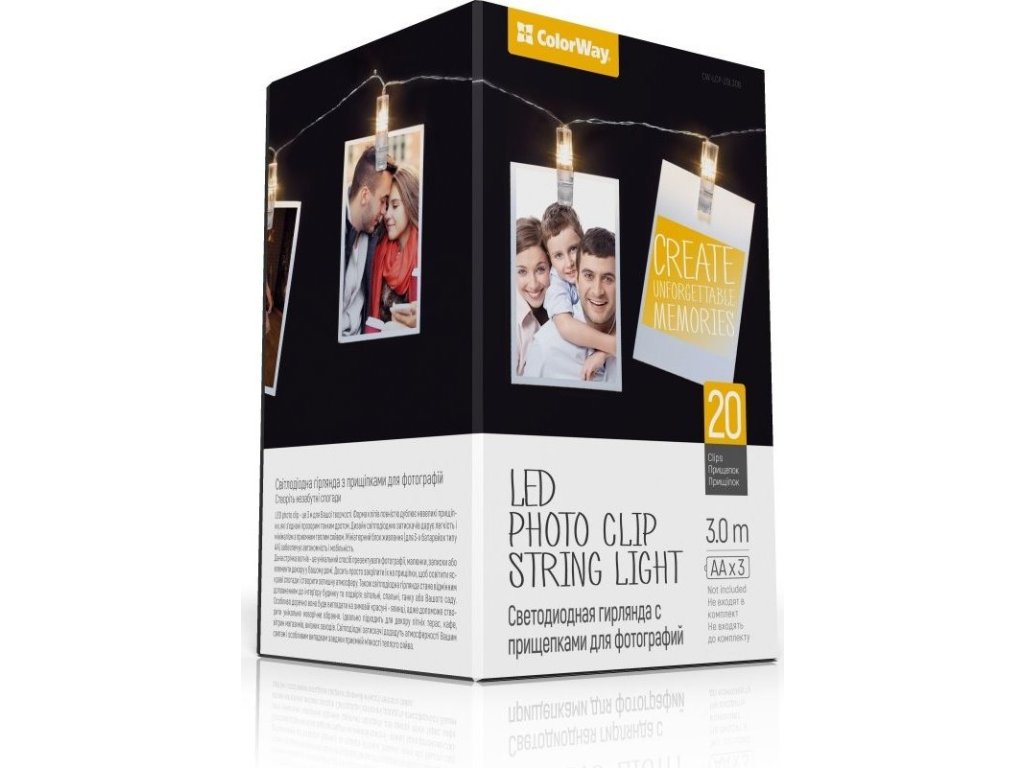 COLORWAY LED fotokolíčky / 20 LED / délka 3 m / teplá bílá/ napájení 3x AA