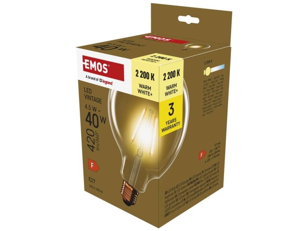 LED žárovka Vintage G125 / E27 / 4,5 W (40 W) / 420 lm / teplá bílá