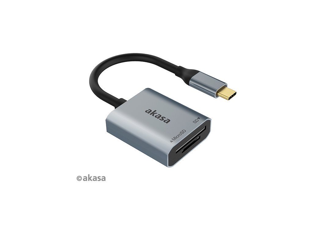 AKASA USB 3.2 Type-C čtečka paměťových karet microSD/SD / AK-CR-10BK / 18cm / černá