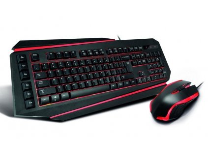 CRONO set CM637/ drátová klávesnice + myš (6 tlačítek)/ gaming/ laserová/ USB/ CZ+SK/ černo-červený