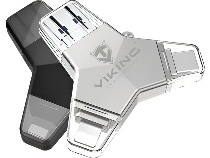 VIKING USB FLASH DISK 3.0 4v1 128GB, S KONCOVKOU APPLE LIGHTNING, USB-C, MICRO USB, USB3.0, černá