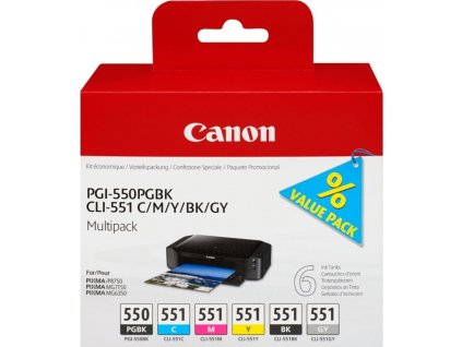 Canon cartridge multipack PGI-550 + CLI-551 (CMYBkGY, 19 000 str) pro Canon PIXMA iP8750, MG7150, MG6350