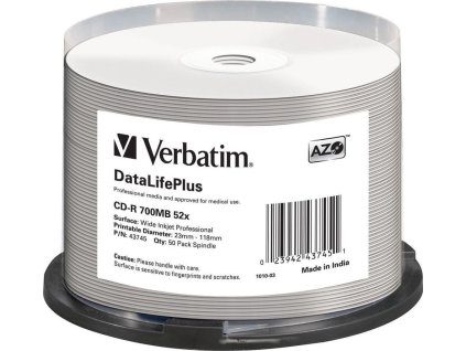 VERBATIM CD-R 700MB DLP/ 52x/ 80min/ WIDE Profesional Printable/ 50pack/ spindle