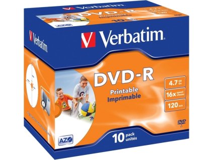 VERBATIM DVD-R 4,7GB/ 16x/ printable/ jewel/ 10pack