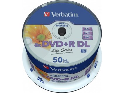 VERBATIM DVD+R DL AZO 8,5GB/ 8x/ printable/ inverse stack/ 50pack/ spindle