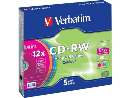 VERBATIM CD-RW80 700MB/ 12x/ COLOR slim/ 5pack