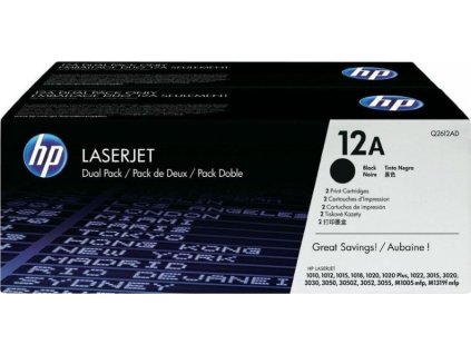 HP černý toner, Q2612AD, LJ 1010, 1022 - 2pack originál