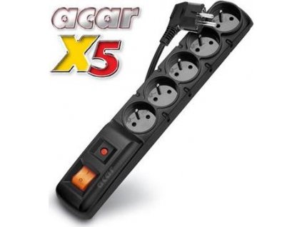 Rozvodný panel ACAR X5/3m 5x220V černý+přep.ochr.