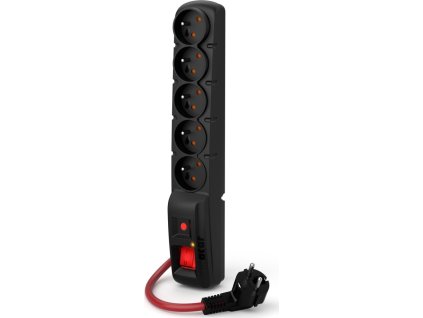 Acar F5 1.5m kabel, 5 zásuvek, přepěťová ochrana, max.proud 16A, černý