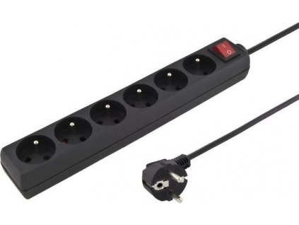 Prodlužovací přívod 230V 5m 6 zásuvek, vyp, černý