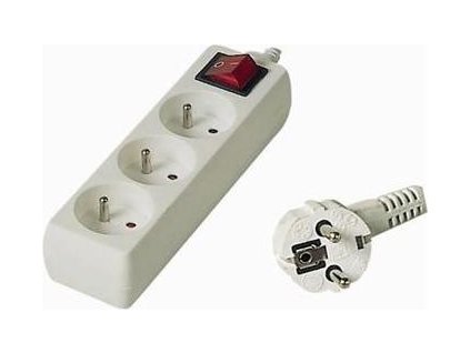 Prodlužovací přívod 230V, 7m, 3 zásuvky + vypínač
