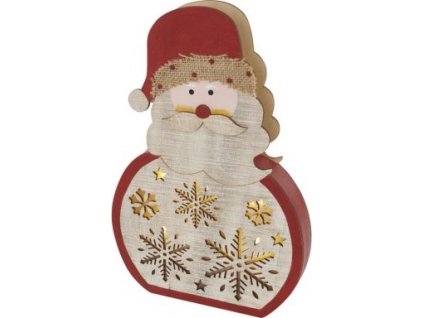 LED dekorace dřevěná – Santa, 30 cm, 2x AA, vnitřní, teplá bílá, časovač