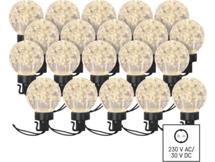 LED světelný řetěz – 20x párty žárovky, 7,6 m, venkovní i vnitřní, teplá bílá