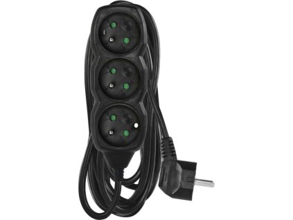 Prodlužovací kabel 5 m / 3 zásuvky / černý / PVC / 1,5 mm2