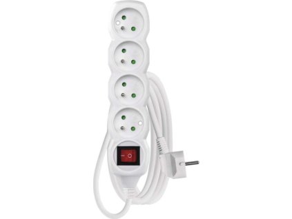 Prodlužovací kabel 3 m / 4 zásuvky / s vypínačem / bílý / PVC / 1,5 mm2