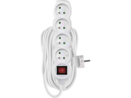 Prodlužovací kabel 10 m / 4 zásuvky / s vypínačem / bílý / PVC / 1,5 mm2