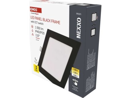 LED vestavné svítidlo NEXXO, čtvercové, černé, 12,5W, se změnou CCT
