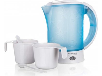 ACTIVER Konvice plastová cestovní LAGO 0,6 l, 550-650W, bílo-modrá