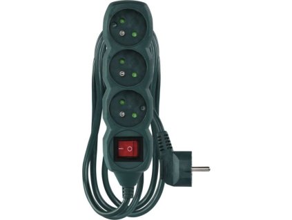 Prodlužovací kabel 2 m / 3 zásuvky / s vypínačem / zelený / 1 mm2