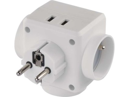 Rozbočovací zásuvka 3× kulatá, 2× USB