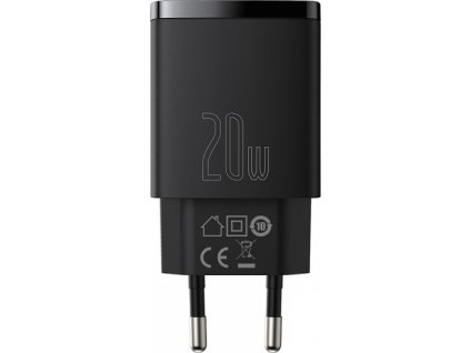 Baseus kompaktní rychlonabíjecí adaptér USB-A + Type-C 20W EU, černá
