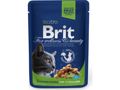 Kapsička Brit Cat Premium Pouches kuřecí plátky Sterilised 100g