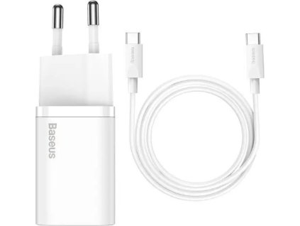 Baseus rychlonabíječka do sítě Super Si USB-C PD QC 25W (s kabelem USB-C na USB-C) bílá