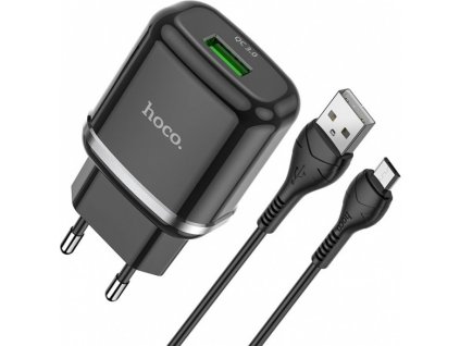 Hoco nabíjecí set adaptéru QC3.0 a kabelu USB-C (EU) černá