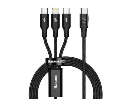 Baseus Rapid Series datový kabel 3v1 USB-C (Micro + Lightning + USB-C) PD 20W 1,5m černá
