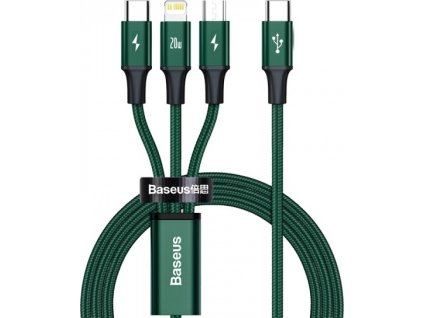 Baseus Rapid Series datový kabel 3v1 USB-C (USB-C + Lightning + USB-C) PD 20W 1.5m zelená