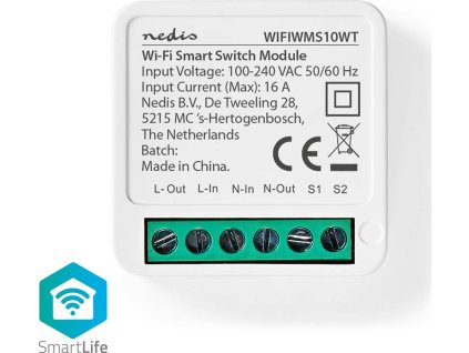 NEDIS Wi-Fi chytrý spínač pro světla/ spotřeba 3680 W/ připojení terminálu/ Android/ iOS/ Nedis® SmartLife/ bílý