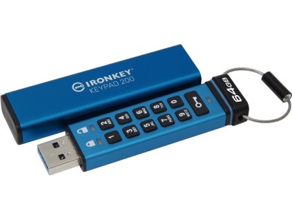 Kingston IronKey Keypad 200/64GB/USB 3.2/USB-A/Modrá