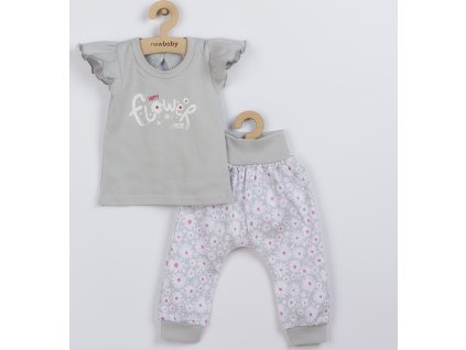 2-dílná kojenecká bavlněná souprava New Baby Happy Flower šedá 92 (18-24m)