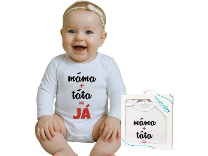 Body s potiskem New Baby máma plus táta rovná se JÁ - dárkové balení 86 (12-18m)