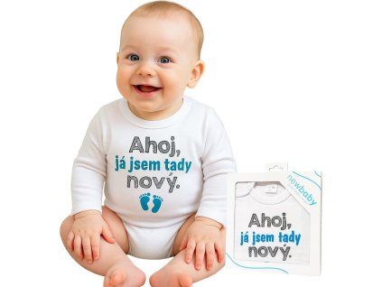 Body s potiskem New Baby Ahoj, já jsem tady nový - dárkové balení 62 (3-6m)