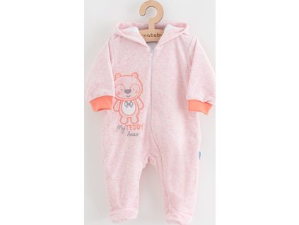 Kojenecký semiškový overal s kapucí New Baby Sweetheart růžový 68 (4-6m)