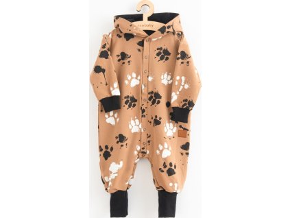 Kojenecký bavlněný overal s kapucí a oušky New Baby tlapka hořčicový 56 (0-3m)
