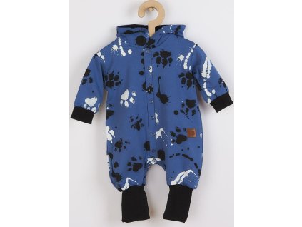 Kojenecký bavlněný overal s kapucí a oušky New Baby tlapka modrý 86 (12-18m)