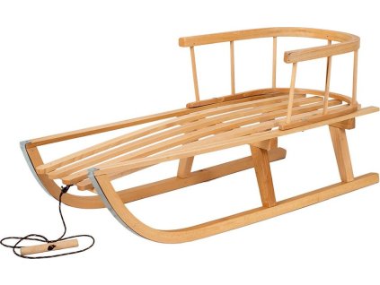 Dětské celodřevěné sáňky s opěradlem a provázkem BAYO 90 cm