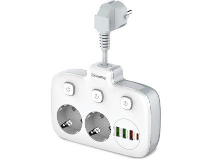 COLORWAY Prodlužovací napájecí přívod/ 2x Schuko/ 3x USB-A/ 1x USB-C / kabel 2,5cm