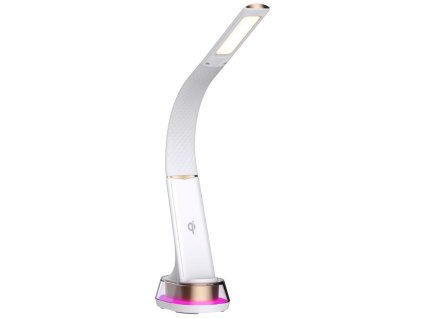 IMMAX LED stolní lampička CORELLA/ Qi nabíjení/ 7W/ 5V/2,1 A/ RGB podsvícení/ stmívatelná/ USB/ bílá + zlaté prvky