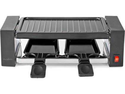 NEDIS gurmánský raclette gril/ obdélníkový/ grilovací deska 23 x 10 cm/ pro 2 osoby/ špachtle/ nepřilnavý povrch/ černý