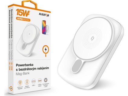 ALIGATOR Powerbanka s bezdrátovým nabíjením ALIGATOR Mag-Bank, určeno pro Magsafe, 5000mAh, bílá