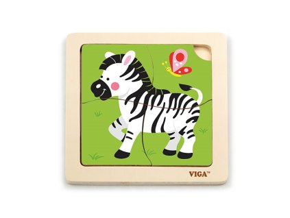 Dřevěné puzzle pro nejmenší Viga 4 ks Zebra